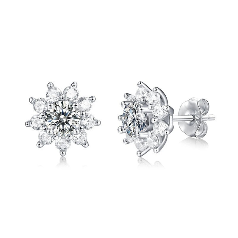 5 MM Flower D Moissanite Diamond Stud Earrings 925 Sterling Silver