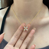 925 Silver Four-leaf Clover Sapphire Pendant Necklace