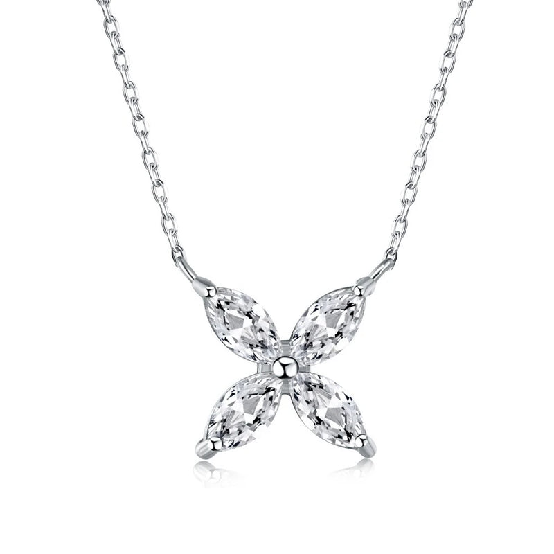 925 Silver Four-leaf Clover Sapphire Pendant Necklace