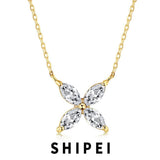925 Silver Four-leaf Clover Sapphire Pendant Necklace