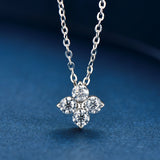 D Moissanite 925 Silver Four-leaf Grass Pendant Necklace