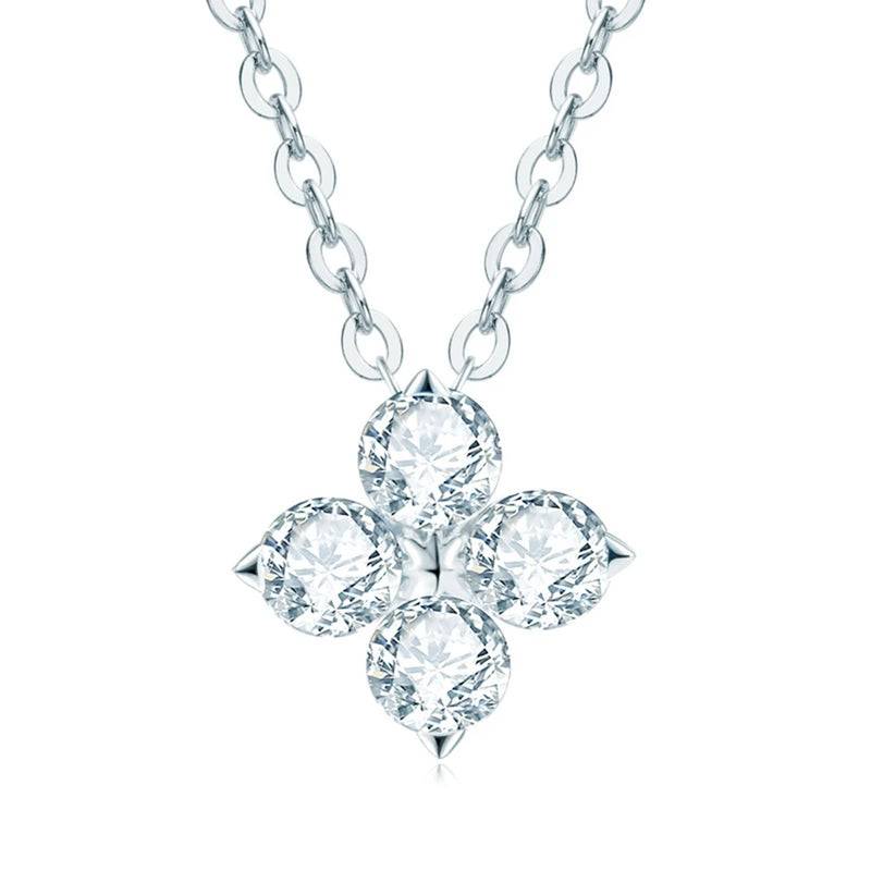 D Moissanite 925 Silver Four-leaf Grass Pendant Necklace