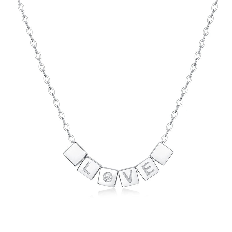 D Moissanite Diamond 925 Silver LOVE Pendant Necklace