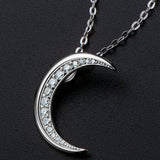 D Moissanite Diamond Gemstone Fine Jewelry Sterling Silver Moon Pendant Necklace
