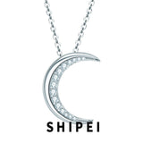D Moissanite Diamond Gemstone Fine Jewelry Sterling Silver Moon Pendant Necklace