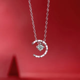 D Moissanite Diamond Gemstone Moon Pendant Necklace