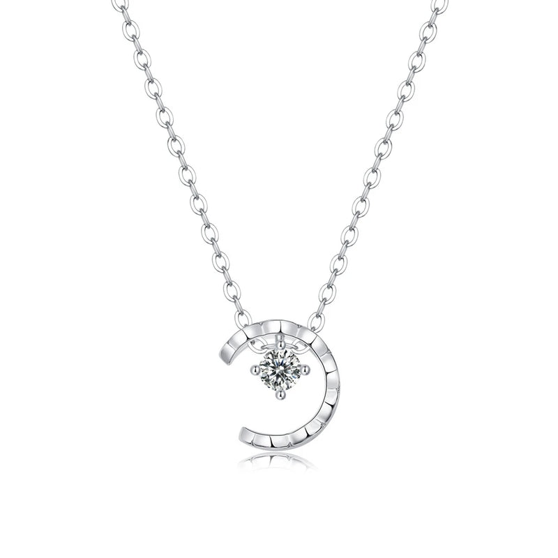 D Moissanite Diamond Gemstone Moon Pendant Necklace