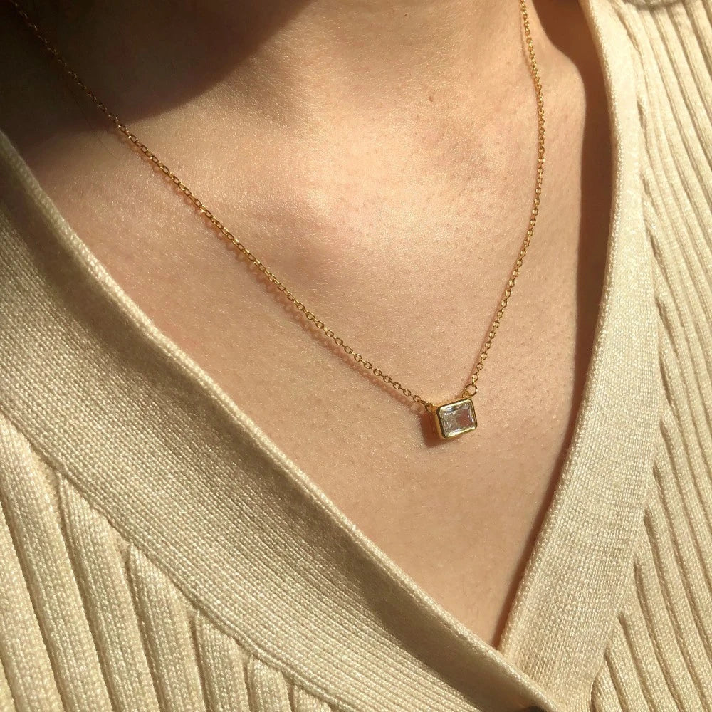 925 Silver 5x6.5MM Sapphire Pendant Necklace Women Jewelry Gift