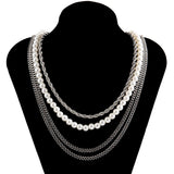 4 Pcs Pearl Beads Thick Link Chain Choker Necklace Set Hip Hop Layered Necklace