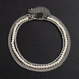 4 Pcs Pearl Beads Thick Link Chain Choker Necklace Set Hip Hop Layered Necklace