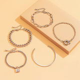 5 Pcs Punk Chain Bracelets Set for Women Thick Charm Lock Hand Chains
