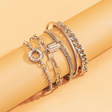 5 Pcs Punk Chain Bracelets Set for Women Thick Charm Lock Hand Chains