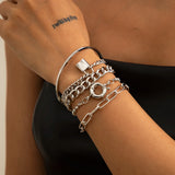5 Pcs Punk Chain Bracelets Set for Women Thick Charm Lock Hand Chains