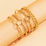 5 Pcs Punk Chain Bracelets Set for Women Thick Charm Lock Hand Chains