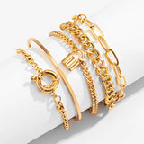 5 Pcs Punk Chain Bracelets Set for Women Thick Charm Lock Hand Chains