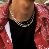 Asymmetry Pearl Beads Thin Link Chain Choker Necklace Set Men/Women Punk