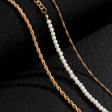Asymmetry Pearl Beads Thin Link Chain Choker Necklace Set Men/Women Punk