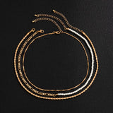 Asymmetry Pearl Beads Thin Link Chain Choker Necklace Set Men/Women Punk