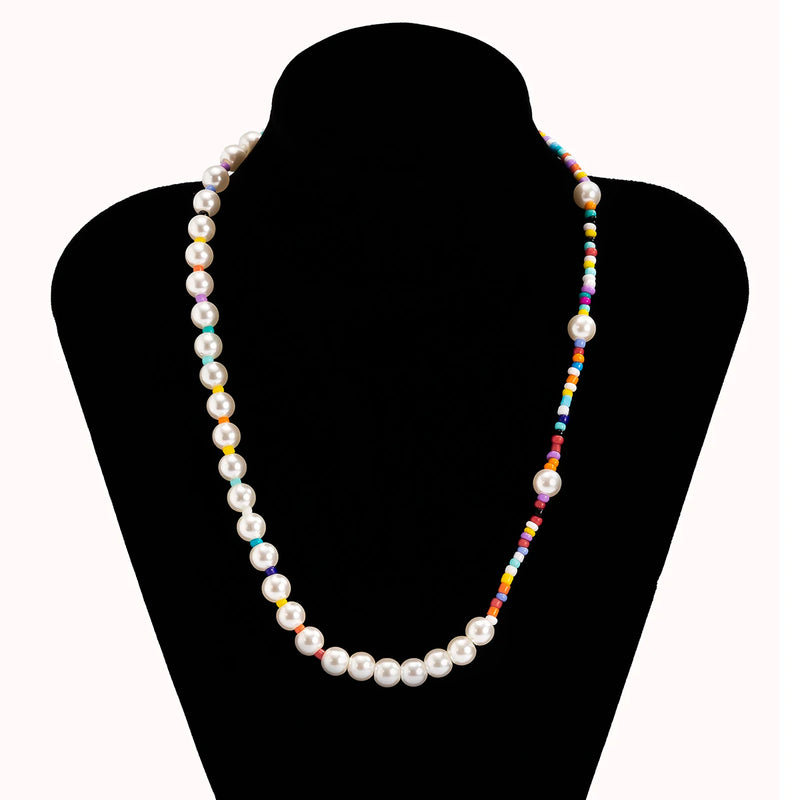 Boho Asymmetry Pearl Choker Necklace Colorful Beads Jewelry