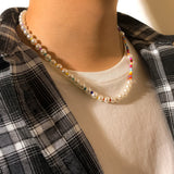 Boho Asymmetry Pearl Choker Necklace Colorful Beads Jewelry