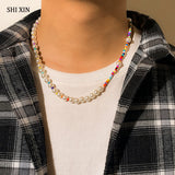 Boho Asymmetry Pearl Choker Necklace Colorful Beads Jewelry
