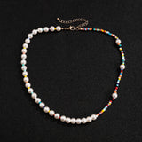 Boho Asymmetry Pearl Choker Necklace Colorful Beads Jewelry