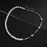 Boho Asymmetry Pearl Choker Necklace Colorful Beads Jewelry