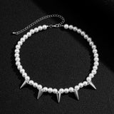 Pearl Spike Choker Necklace Collar for Women/Men