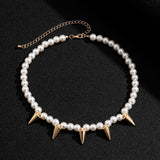 Pearl Spike Choker Necklace Collar for Women/Men