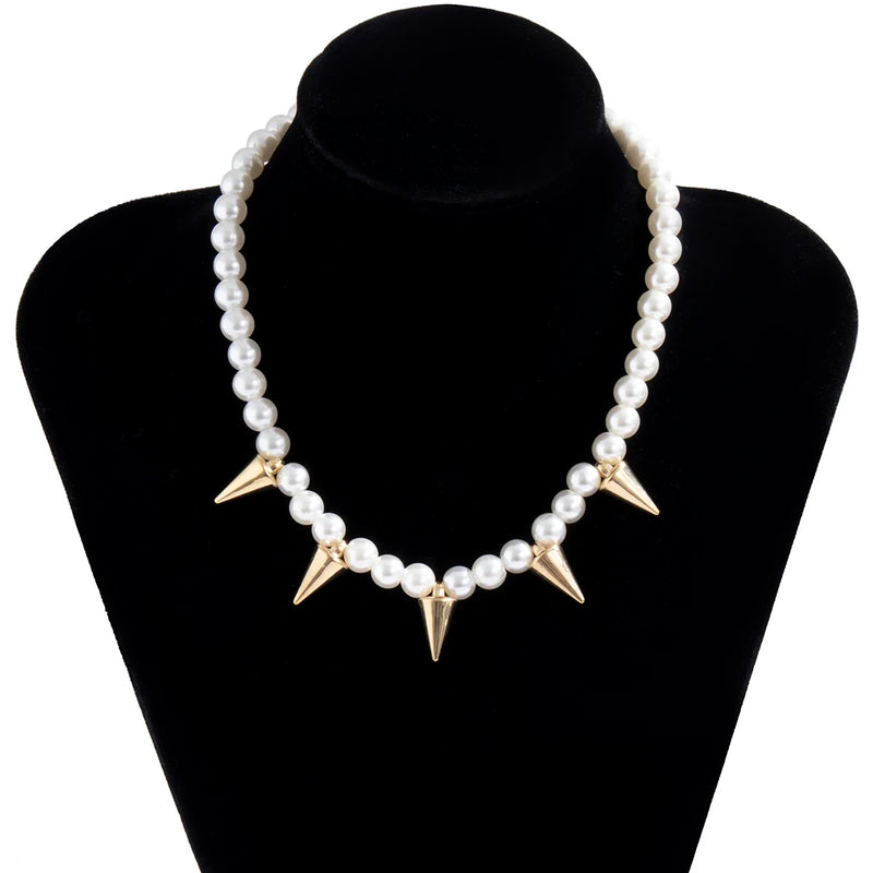 Pearl Spike Choker Necklace Collar for Women/Men