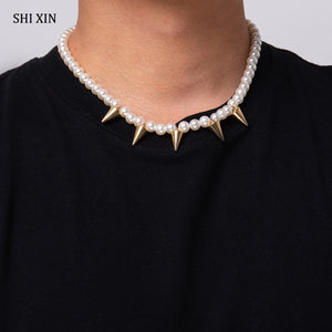Pearl Spike Choker Necklace Collar for Women/Men