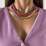 Colorful Beads Choker Necklace for Women Rainbow Beaded Chain Around the Neck