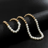 Pearl Choker Necklace Bracelet Set Beaded Short Pearls Choker