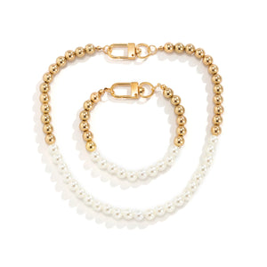 Pearl Choker Necklace Bracelet Set Beaded Short Pearls Choker
