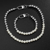 Pearl Choker Necklace Bracelet Set Beaded Short Pearls Choker