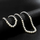 Pearl Choker Necklace Bracelet Set Beaded Short Pearls Choker