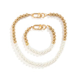 Pearl Choker Necklace Bracelet Set Beaded Short Pearls Choker