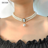Layered Short Pearl Choker Necklace for Women Beads Necklace Wedding Jewelry