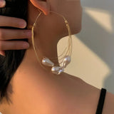 Pearls Big Hoop Earrings Layered Large Circle Earrings Jewelry