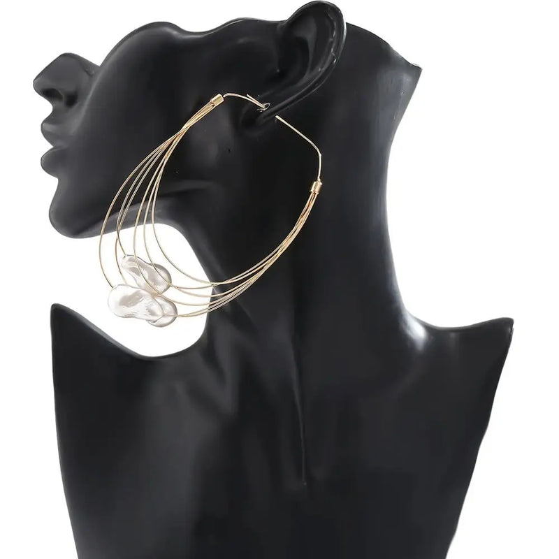 Pearls Big Hoop Earrings Layered Large Circle Earrings Jewelry
