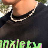 Punk Asymmetry Beaded Pearl Choker Necklace Women/Men