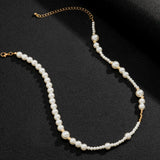 Punk Asymmetry Beaded Pearl Choker Necklace Women/Men