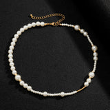 Punk Asymmetry Beaded Pearl Choker Necklace Women/Men