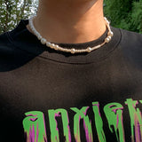 Punk Asymmetry Beaded Pearl Choker Necklace Women/Men