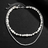 Punk Layered Pearl Beads Choker Necklaces Set for Men Women