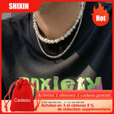 Punk Layered Pearl Beads Choker Necklaces Set for Men Women