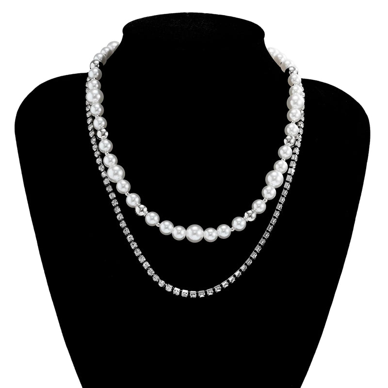 Punk Layered Pearl Beads Choker Necklaces Set for Men Women