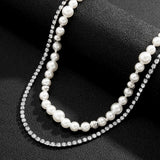 Punk Layered Pearl Beads Choker Necklaces Set for Men Women