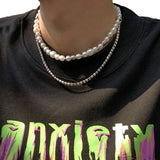 Punk Layered Pearl Beads Choker Necklaces Set for Men Women