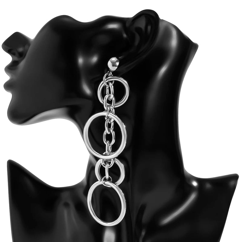 Circle Link Chain Earrings for Women Hiphop Statement Large Drop Earrings